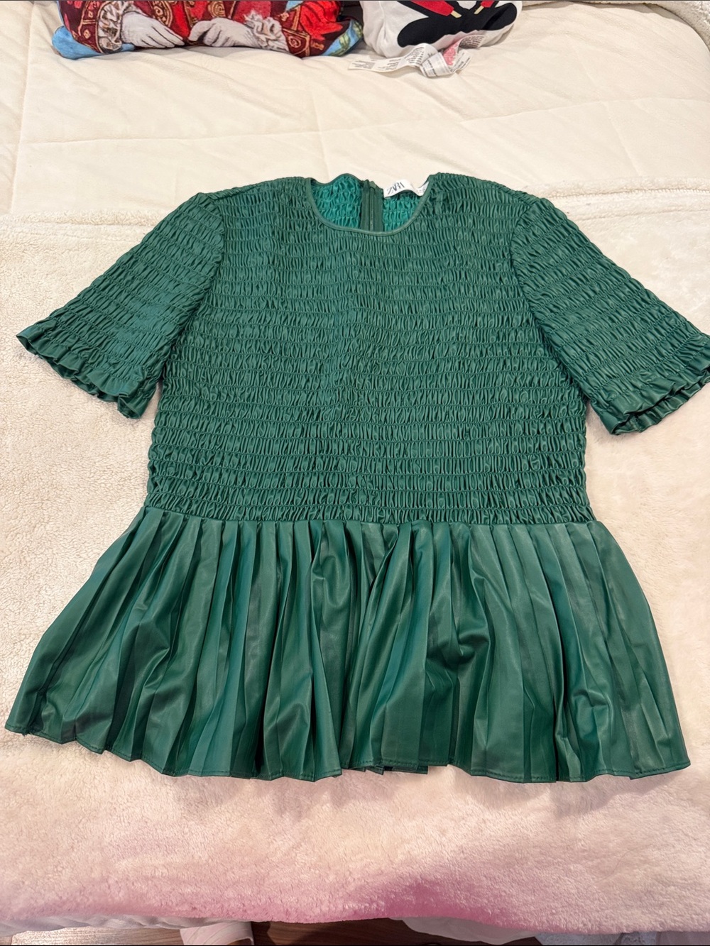Zara Emerald Green Smocked Peplum Top